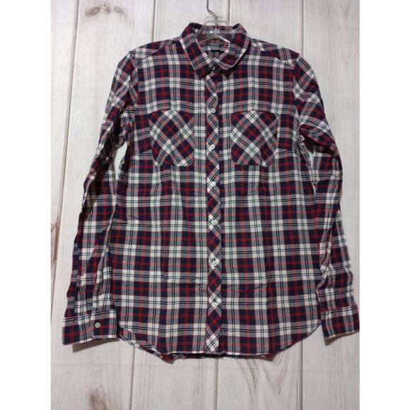 Eddie Bauer Shirt Ladies Small Navy Red Button Front - Picture 1 of 7